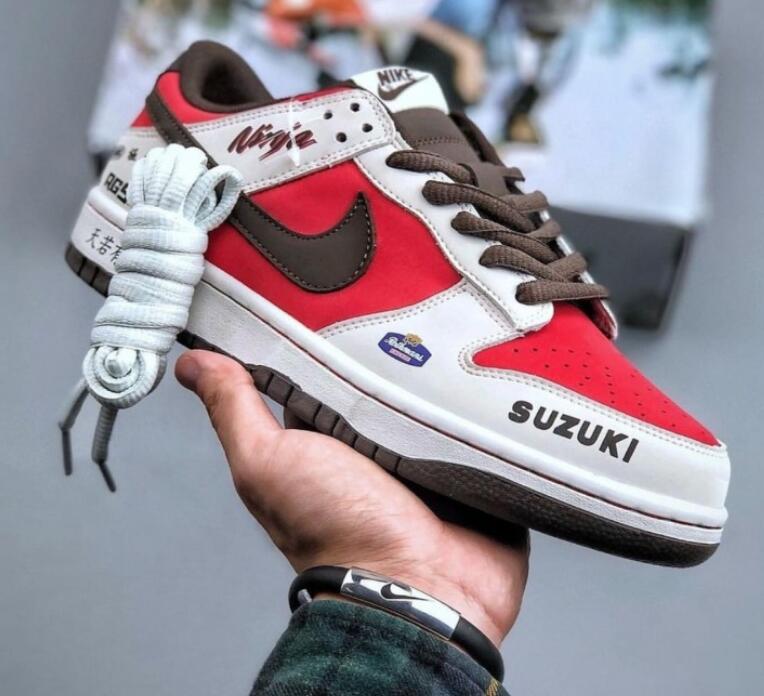 Women's Dunk Low White Red Shoes 0257